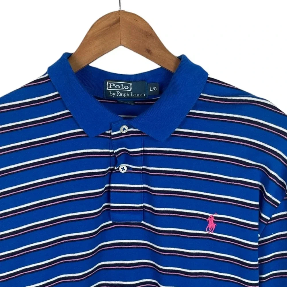 PO374 Mens Polo Ralph Lauren Designer Soft Striped Polo Shirt L